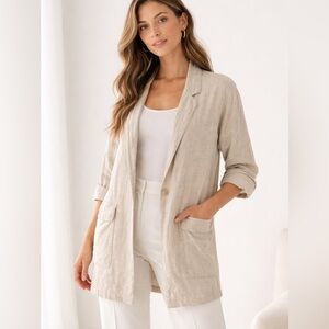 Zara Beige Linen-Blend Relaxed Blazer